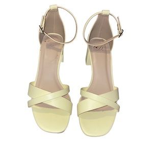 My Delicious Shoes Yellow Block Heels With Ankle Strap